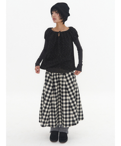 EXPIRED GIRL(エクスパイアードガール)の「Patchy Gingham Skirt Black(スカート・レディース・その他・FREE)」の1枚目の写真
