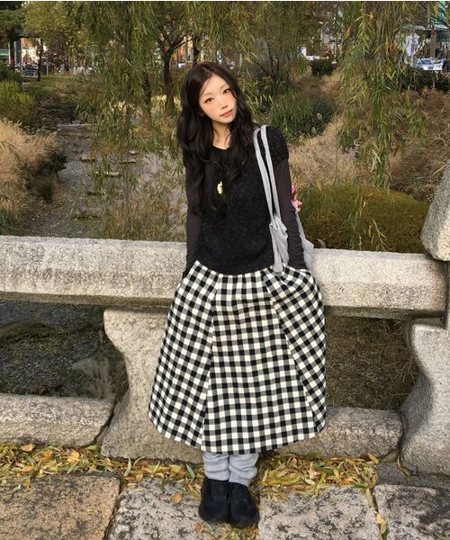 EXPIRED GIRL(エクスパイアードガール)の「Patchy Gingham Skirt Black(スカート・レディース・その他・FREE)」の3枚目の写真