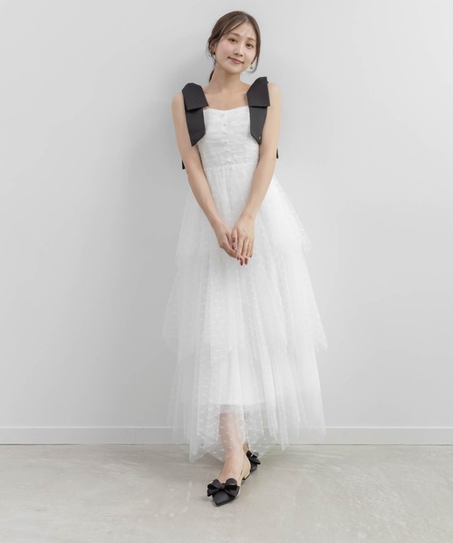 RANDA(ランダ)の「【Heart Collection】ハートチュールリボンティアードワンピース(ワンピース・レディース・ブラック/ホワイト・0/1)」の2枚目の写真