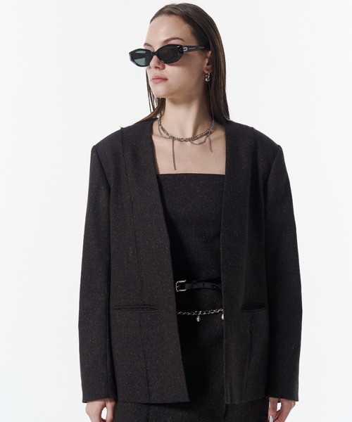 JOSE MOON(ジョゼムーン)の「NO COLLAR JACKET/ノーカラージャケット(ノーカラージャケット・レディース・ブラック/ブラウン・38/36)」の3枚目の写真