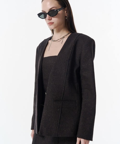 JOSE MOON(ジョゼムーン)の「NO COLLAR JACKET/ノーカラージャケット(ノーカラージャケット・レディース・ブラック/ブラウン・38/36)」の4枚目の写真