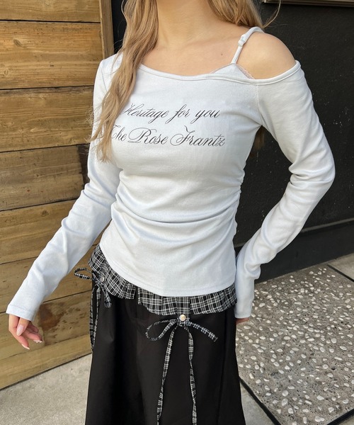 WC(ダブル シー)の「メッセージワンショルロンT(Tシャツ/カットソー・レディース・グレー/サックスブルー・FREE)」の1枚目の写真