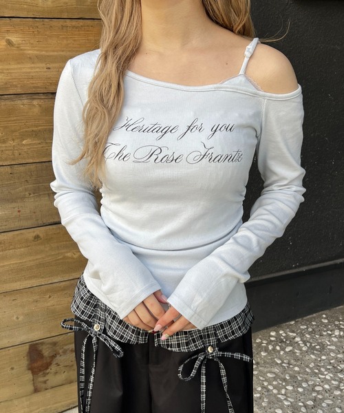 WC(ダブル シー)の「メッセージワンショルロンT(Tシャツ/カットソー・レディース・グレー/サックスブルー・FREE)」の6枚目の写真