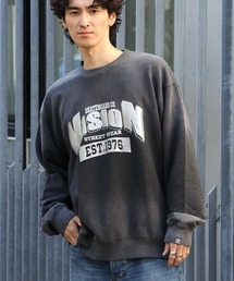 【VISION STREET WEAR/ヴィジョンストリートウェア】Bleach College TRN/ブリーチ加工 カレッジロゴ スウェット トレーナー