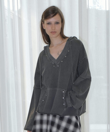 PIGMENT DEEP V-NECK HOODIE [CHARCOAL]