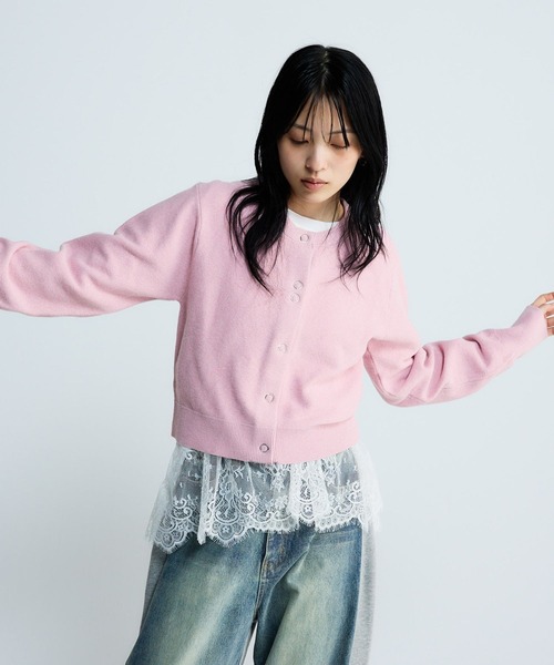 JEANASIS(ジーナシス)の「アソートリングスナップクルーカーディガン/650169(カーディガン/ボレロ・レディース・ピンク/グレー/ネイビー/ブラック系その他・FREE)」の1枚目の写真