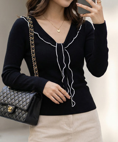 DENIM LIKE BALLOON SLEEVE CUT TOP（Tシャツ/カットソー）｜Ameri