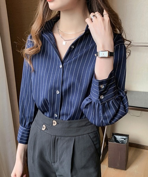 Flugge(フラッジー)の「大人ストライプシャツ(シャツ/ブラウス・レディース・ネイビー/ホワイト・LARGE/MEDIUM)」の9枚目の写真