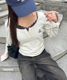 RAY CASSIN（レイカズン）の「【5色展開　無地 / ボーダー】胸刺繍UネックヘンリーロンT（Tシャツ/カットソー）」