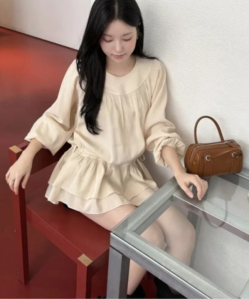 gossip!ロサンゼルス(ゴシップロサンゼルス)の「【Y2Kガーリー】レトロフリルウエストドロストミニワンピース(ワンピース・レディース・ブラック/オフホワイト・FREE)」の13枚目の写真