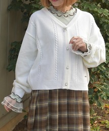 axes femme | リボン釦編み上げニットCD(カーディガン/ボレロ)