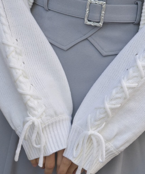axes femme(アクシーズファム)の「リボン釦編み上げニットCD(カーディガン/ボレロ・レディース・グレー/イエロー/ホワイト/ピンク・FREE)」の18枚目の写真