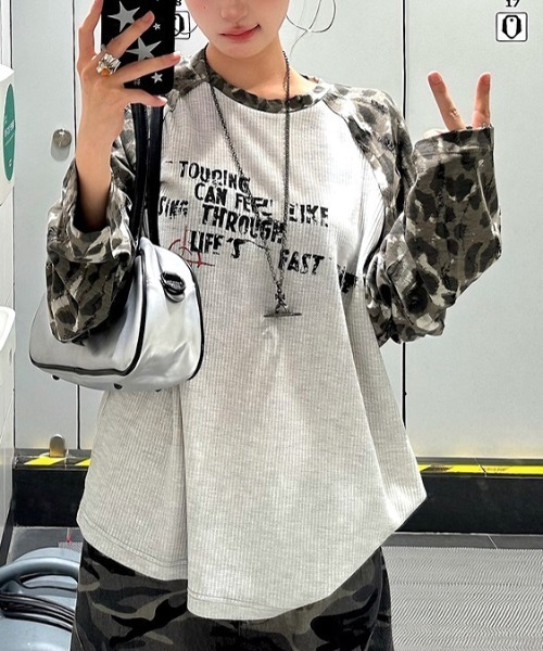 SHEENA(シーナ)の「カモフラ柄ラグランスリーブワッフルロンT(Tシャツ/カットソー・レディース・ライトグレー・M)」の5枚目の写真