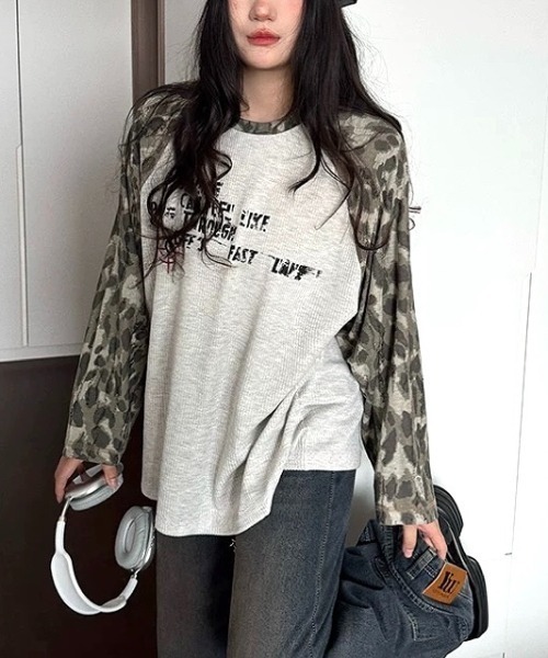 SHEENA(シーナ)の「カモフラ柄ラグランスリーブワッフルロンT(Tシャツ/カットソー・レディース・ライトグレー・M)」の7枚目の写真