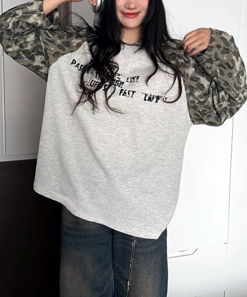 SHEENA(シーナ)の「カモフラ柄ラグランスリーブワッフルロンT(Tシャツ/カットソー・レディース・ライトグレー・M)」の8枚目の写真