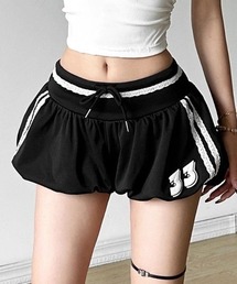 lilful | 【26年春夏新作】サイドレースライン ワンポイントナンバリング刺繍 バルーンシルエットショーパン(スウェットパンツ)