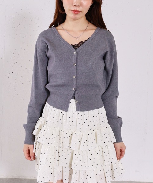 archives（アルシーヴ）の「レーストリムニットアンサンブル（ニット/セーター・レディース・チャコールグレー/ブルー/ホワイト・MEDIUM）」の2枚目の写真