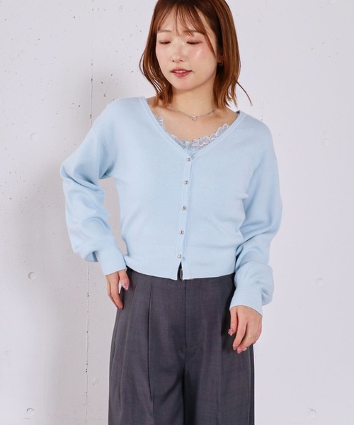 archives（アルシーヴ）の「レーストリムニットアンサンブル（ニット/セーター・レディース・チャコールグレー/ブルー/ホワイト・MEDIUM）」の3枚目の写真