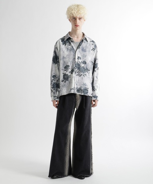 HARE（ハレ）の「FLOWER ARTシャツ(HARE)（シャツ/ブラウス・メンズ・ブラック系その他/ブラック/ホワイト/ブルー・FREE）」の6枚目の写真