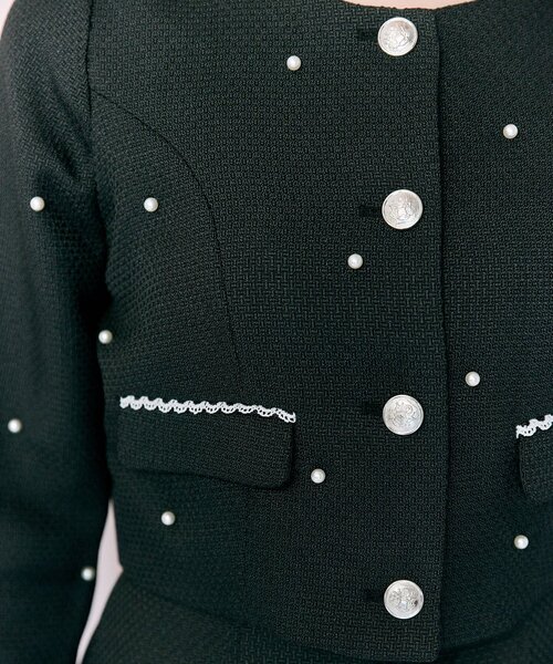OLIVE des OLIVE（オリーブデオリーブ）の「【Belle Charme】Pearl Tweed Jacket（ノーカラージャケット・レディース・ブラック/アイボリー/ピンク・FREE）」の18枚目の写真