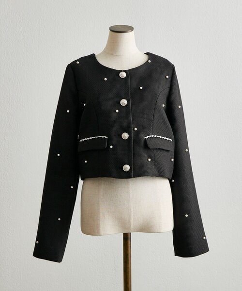 OLIVE des OLIVE（オリーブデオリーブ）の「【Belle Charme】Pearl Tweed Jacket（ノーカラージャケット・レディース・ブラック/アイボリー/ピンク・FREE）」の19枚目の写真