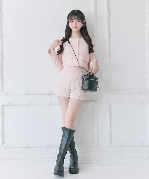 OLIVE des OLIVE（オリーブデオリーブ）の「【Belle Charme】Pearl Tweed Jacket（ノーカラージャケット・レディース・ブラック/アイボリー/ピンク・FREE）」の20枚目の写真