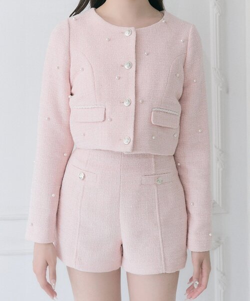 OLIVE des OLIVE（オリーブデオリーブ）の「【Belle Charme】Pearl Tweed Jacket（ノーカラージャケット・レディース・ブラック/アイボリー/ピンク・FREE）」の21枚目の写真