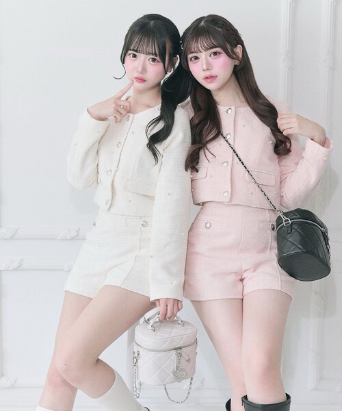 OLIVE des OLIVE（オリーブデオリーブ）の「【Belle Charme】Pearl Tweed Jacket（ノーカラージャケット・レディース・ブラック/アイボリー/ピンク・FREE）」の22枚目の写真