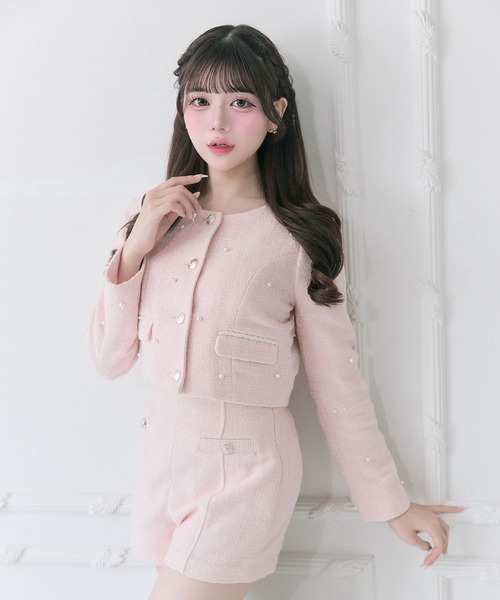 OLIVE des OLIVE（オリーブデオリーブ）の「【Belle Charme】Pearl Tweed Jacket（ノーカラージャケット・レディース・ブラック/アイボリー/ピンク・FREE）」の3枚目の写真