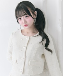 OLIVE des OLIVE | 【Belle Charme】Pearl Tweed Jacket(ノーカラージャケット)