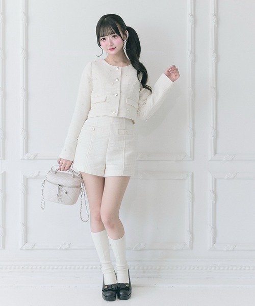 OLIVE des OLIVE（オリーブデオリーブ）の「【Belle Charme】Pearl Tweed Jacket（ノーカラージャケット・レディース・ブラック/アイボリー/ピンク・FREE）」の4枚目の写真