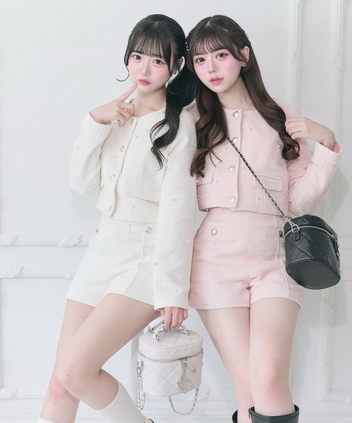 OLIVE des OLIVE（オリーブデオリーブ）の「【Belle Charme】Pearl Tweed Jacket（ノーカラージャケット・レディース・ブラック/アイボリー/ピンク・FREE）」の7枚目の写真