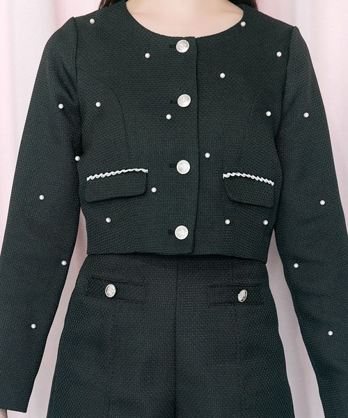 OLIVE des OLIVE（オリーブデオリーブ）の「【Belle Charme】Pearl Tweed Jacket（ノーカラージャケット・レディース・ブラック/アイボリー/ピンク・FREE）」の12枚目の写真