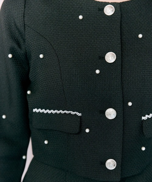 OLIVE des OLIVE（オリーブデオリーブ）の「【Belle Charme】Pearl Tweed Jacket（ノーカラージャケット・レディース・ブラック/アイボリー/ピンク・FREE）」の15枚目の写真