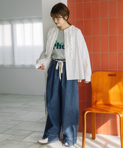 POU DOU DOU(プードゥドゥ)の「スリットヘムタックデニムパンツ(デニムパンツ・レディース・インディゴブルー/ブルー系その他・3)」の11枚目の写真