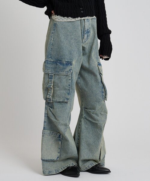 w closet（ダブルクローゼット）の「ポケットカーゴデニム（デニムパンツ・レディース・オフホワイト/ブルー・FREE）」の3枚目の写真