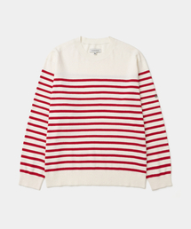 marine stripe crew neck knit red