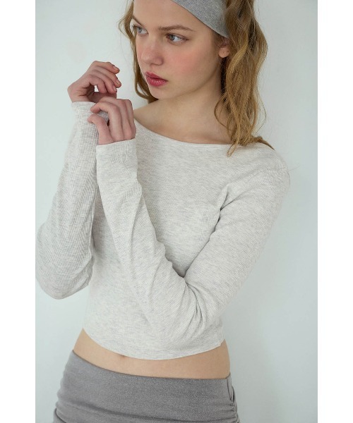 ALEXIA STAM（アリシアスタン）の「Rib Back Adjuster Long Sleeve Top /パッドinバックアジャスタートップス（Tシャツ/カットソー・レディース・アイボリー/ブラック/グレー/ピンク/ライム・S/L/M）」の3枚目の写真
