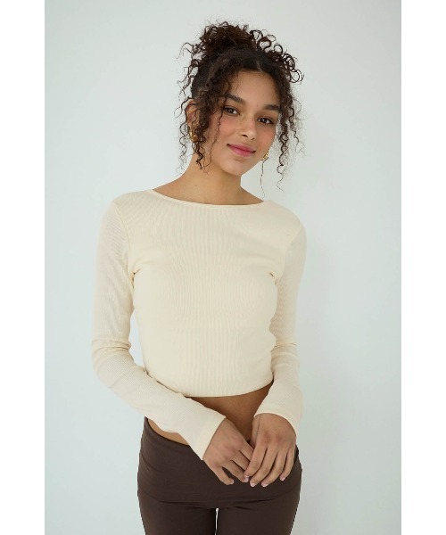 ALEXIA STAM（アリシアスタン）の「Rib Back Adjuster Long Sleeve Top /パッドinバックアジャスタートップス（Tシャツ/カットソー・レディース・アイボリー/ブラック/グレー/ピンク/ライム・S/L/M）」の9枚目の写真