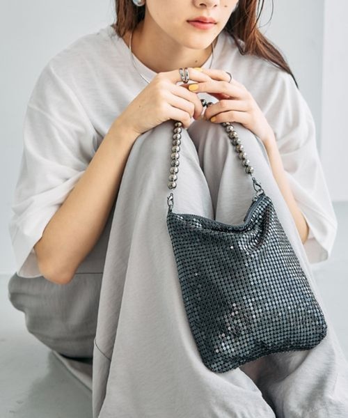 LEPSIM（レプシィム）の「メタルメッシュミニバッグ　646443（ショルダーバッグ・レディース・ブラック/シルバー・ONE SIZE）」の2枚目の写真