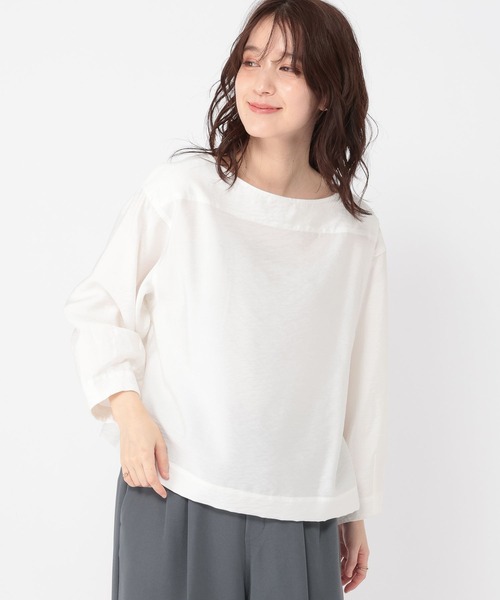 studio CLIP(スタディオクリップ)の「シアーボートネックTブラウス(シャツ/ブラウス・レディース・ネイビー/オフホワイト・FREE)」の2枚目の写真
