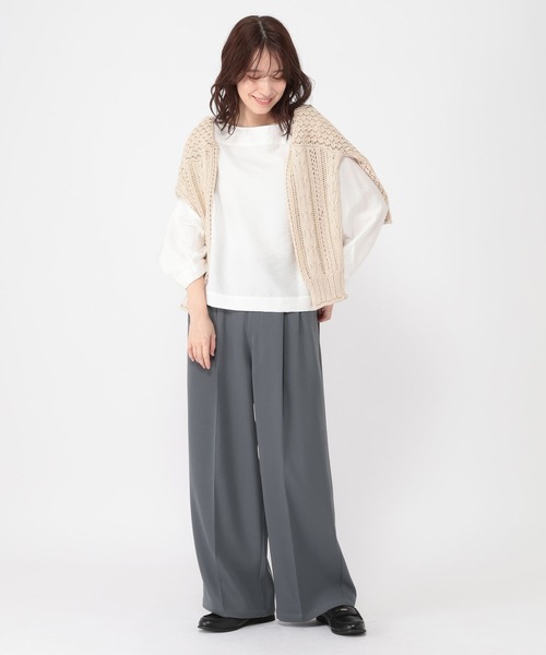 studio CLIP(スタディオクリップ)の「シアーボートネックTブラウス(シャツ/ブラウス・レディース・ネイビー/オフホワイト・FREE)」の3枚目の写真