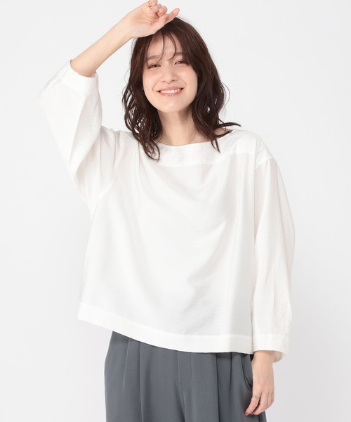 studio CLIP(スタディオクリップ)の「シアーボートネックTブラウス(シャツ/ブラウス・レディース・ネイビー/オフホワイト・FREE)」の4枚目の写真