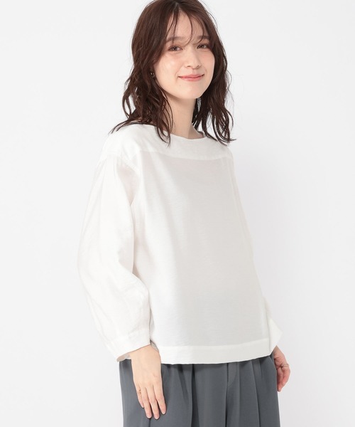 studio CLIP(スタディオクリップ)の「シアーボートネックTブラウス(シャツ/ブラウス・レディース・ネイビー/オフホワイト・FREE)」の5枚目の写真