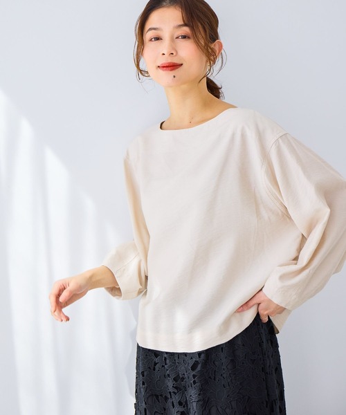 studio CLIP(スタディオクリップ)の「シアーボートネックTブラウス(シャツ/ブラウス・レディース・ネイビー/オフホワイト・FREE)」の7枚目の写真