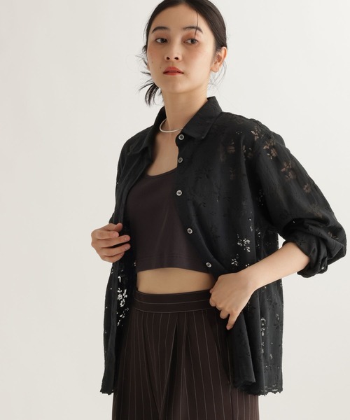 studio CLIP（スタディオクリップ）の「【daily CLIP】中花レースシャツ（シャツ/ブラウス・レディース・ブラック/オフホワイト・FREE）」の12枚目の写真