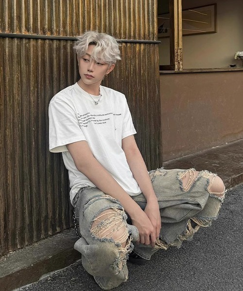 Ressaca(レサーカ)の「ダメージ加工ワイドデニムパンツ(デニムパンツ・メンズ・インディゴブルー・L/XL/M)」の7枚目の写真