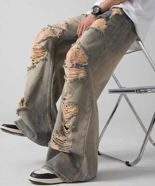 Ressaca(レサーカ)の「ダメージ加工ワイドデニムパンツ(デニムパンツ・メンズ・インディゴブルー・L/XL/M)」の13枚目の写真