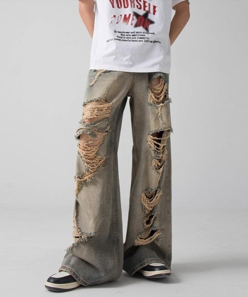 Ressaca(レサーカ)の「ダメージ加工ワイドデニムパンツ(デニムパンツ・メンズ・インディゴブルー・L/XL/M)」の11枚目の写真