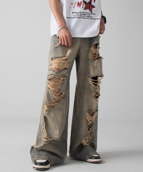 Ressaca(レサーカ)の「ダメージ加工ワイドデニムパンツ(デニムパンツ・メンズ・インディゴブルー・L/XL/M)」の10枚目の写真